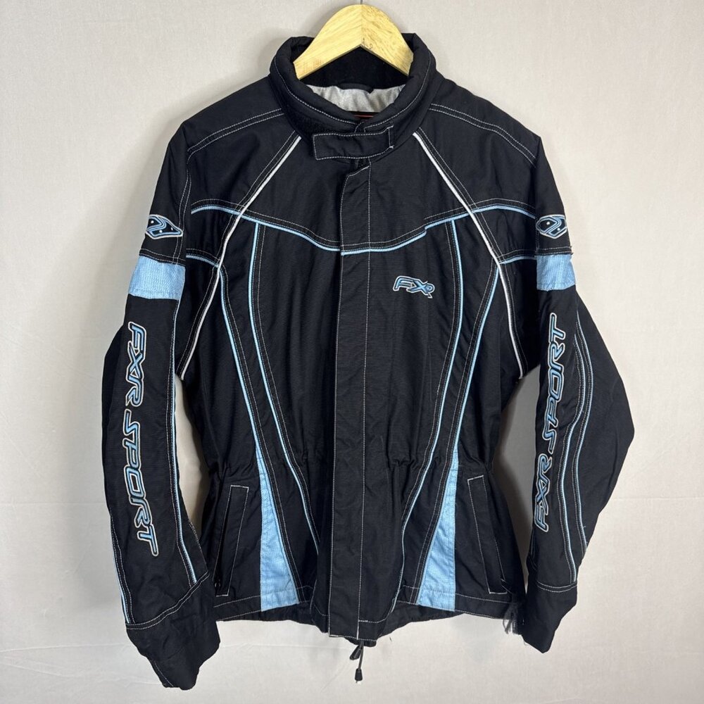 FXR Women’s Sugar Jacket Black Blue Snowmobile Shell LG 12 Reflective Trim Wear